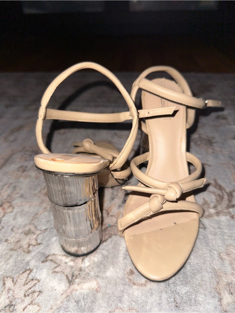 Aldo Beige Strappy Heels with Clear Sculpted Block Heel